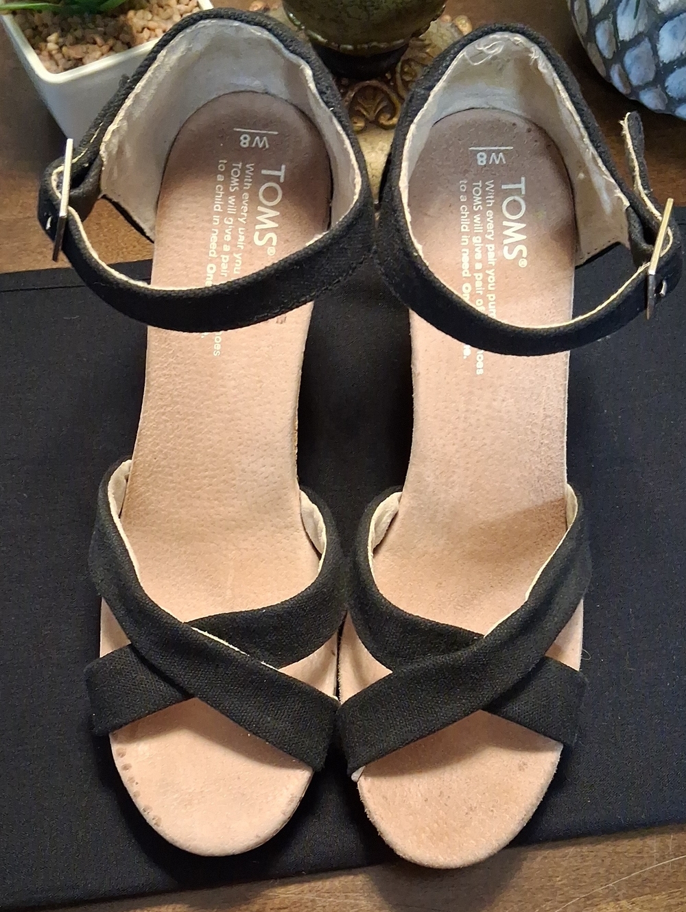 TOMS Black Crisscross Ankle-Strap Sandals